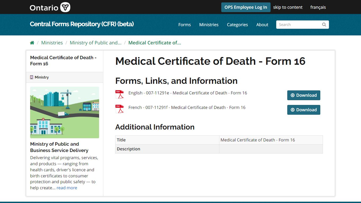 Medical Certificate of Death - Form 16 - Forms - Central Forms ...